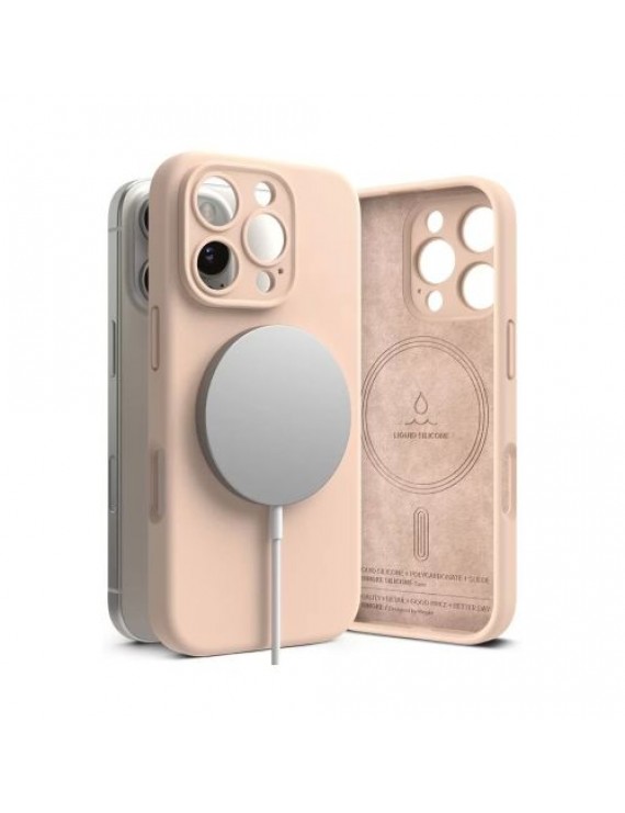 Ringke iPhone 16 Pro Case Silicone Magnetic Pink Sand
