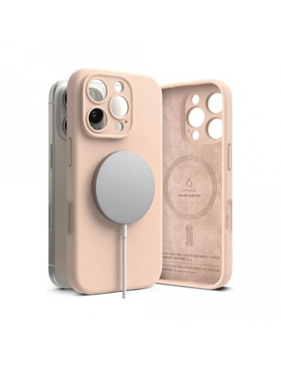 Ringke iPhone 16 Pro Max Case Silicone Magnetic Pink Sand
