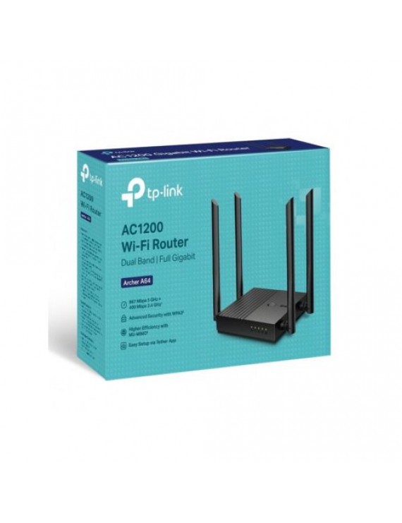 TP-Link Wi-Fi Router Archer A64 AC1200, 1200Mbps, LAN/WAN, 802.11ac, Black EU