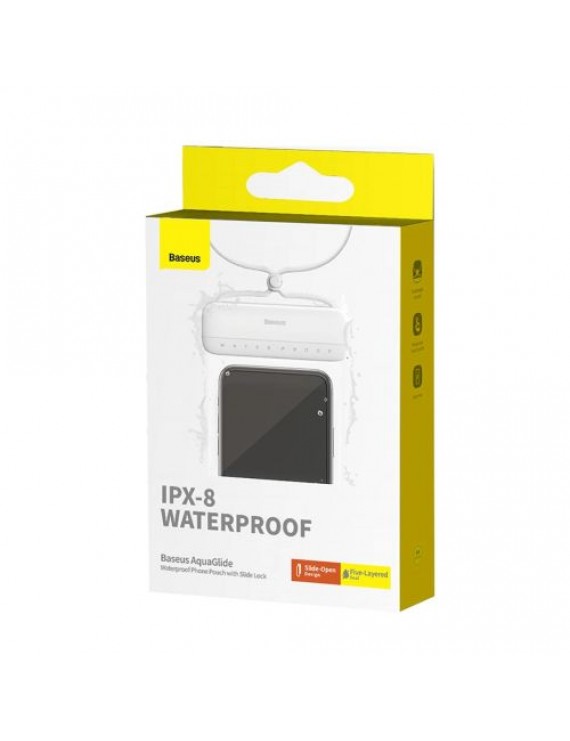 Baseus AquaGlide Universal Waterproof Case IPX8 up to 7.2 inch Phone, White/ Transparent (BS-PC029)