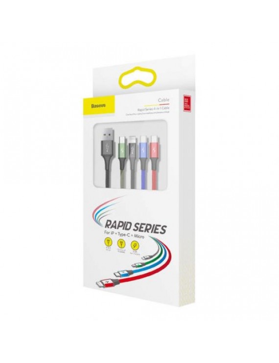 Baseus Cable Fast 4-in-1 For Lightning + Type-C(2) + Micro 3.5A 1.2m Black (CA1T4-B01)