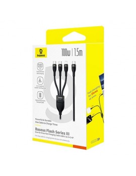 Baseus Cable Flash Series 3-in-1 Fast Charging Data Cable (Type-C to Lightning + Type-C + Type-C), 100W, 1.5m Black (P10377502111-00)