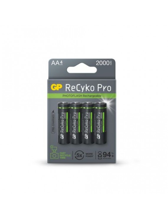 GP Battery (AA) Rechargable RECYKO+ Pro Fast Flash, NIMH R03, (4 batteries / blister), 2000mAh