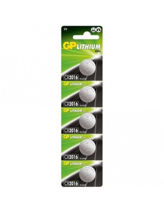 GP Battery (CR2016) Lithium coin, CR2016-7U5 (5 batteries / blister) 3V