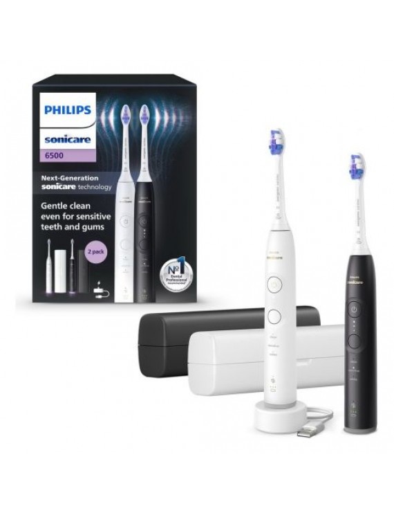 Philips Electric Toothbrush Sonicare 6500 Series Duo Pack with Case HX7419/01 Black/White EU