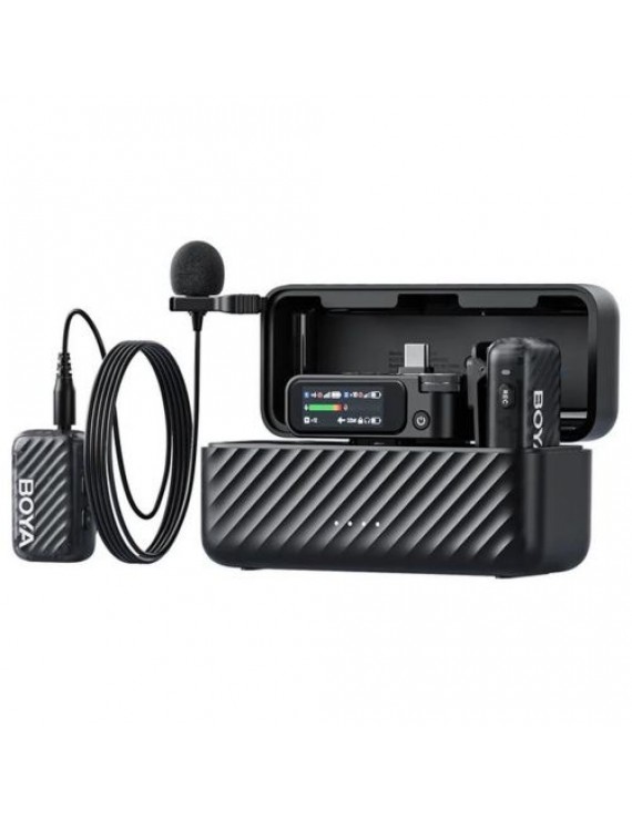 BOYA Microphone Wireless and Wired BOYAMIC 2-01 2.4GHz, AI Powered Noise Cancellation with 2 receivers and 1 transmitter (Type-C) Black EU