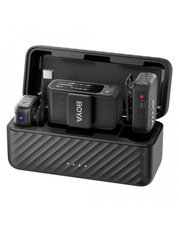 BOYA Microphone Wireless BOYAMIC 2-02 2.4GHz, AI Powered Noise Cancellation with 2 receivers and 1 transmitter (Type-C) Black EU