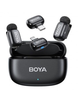 BOYA Microphone Wireless Mini 2-01 2.4GHz, with 2 transmitters and 2 receivers (Type-C and Lightning) Black EU