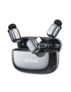 BOYA Microphone Wireless Mini 2-02 2.4GHz, AI Powered Noise Cancellation with 2 transmitters and 1 receiver (Type-C) Space Gray EU