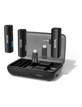 BOYA Microphone Wireless, All-in-one, 2.4GHz, 1 receiver and 2 transmitter, Ultra-Long Battery Life Black EU