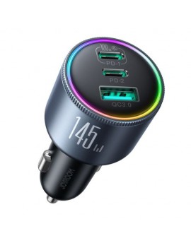 Joyroom Car Charger Mini, C+C+U, 145W with Type-C to Type-C Cable 100W, Black (JR-CCN07)