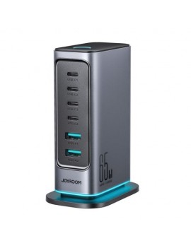 Joyroom Multiport Charger GaN Fast Charger C+C+C+C+U+U, 65W, PD 3.0, QC 4.0, PPS, Gray (JR-TCM02)