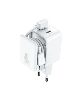Joyroom Travel Charger GaN Fast Charger C+C, 45W, PD, PPS, UFCS, with Bulit-in Cable Organizer, White (JR-TCL05)