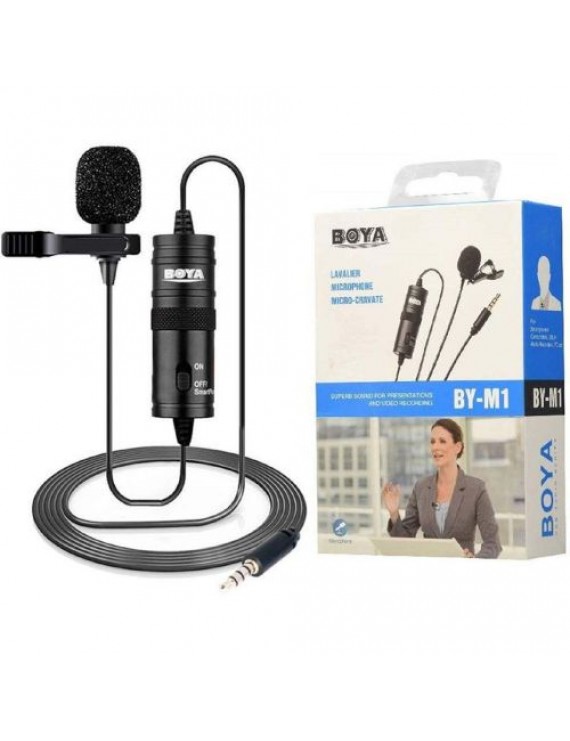 BOYA Microphone Wired, Omni Directional polar pattern Lavalier, High quality sound, Work with cameras, smartphones and computers, 3.5 mm output Black EU
