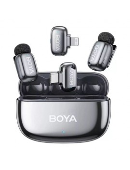 BOYA Microphone Wireless Mini 2-01 2.4GHz, AI Powered Noise Cancellation with 2 transmitters and 2 receivers (Type-C and Lightning) Space Gray EU