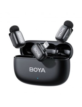 BOYA Microphone Wireless Mini 2-03 2.4GHz, AI Powered Noise Cancellation with 2 transmitters and 1 receiver (Lightning) Black EU