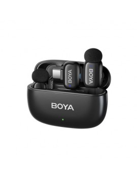 BOYA Microphone Wireless Mini 2-02 2.4GHz, AI Powered Noise Cancellation with 2 transmitters and 1 receiver (Type-C) Black EU