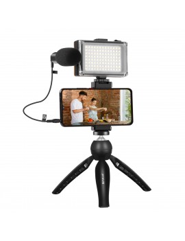 Live broadcast kit Puluz tripod mount + LED lamp + microphone + phone clamp