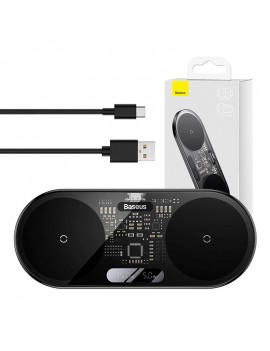 Baseus Διπλός Ασύρματος Φορτιστής Qi με Ψηφιακή Οθόνη LED, 20W (Μαύρο)