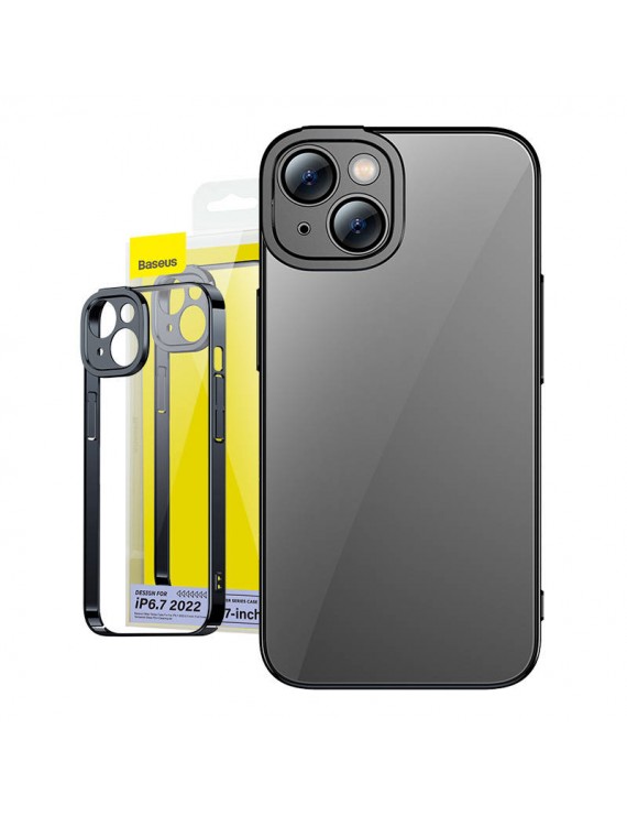 Baseus Θήκη Glitter και Προστατευτικό Οθόνης Tempered Glass για iPhone 14 Plus (Μαύρο/Διαφανές)