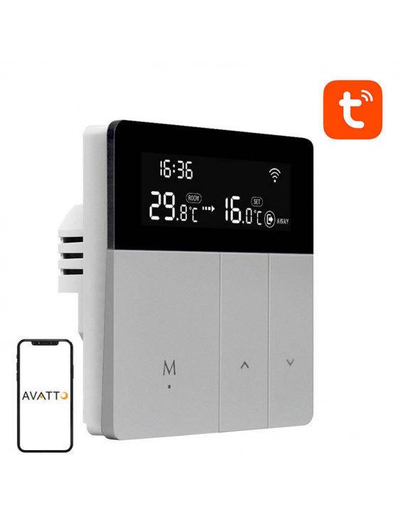 Avatto Έξυπνος Θερμοστάτης Θέρμανσης Νερού WT50 3A Wi-Fi Tuya (Ασημί/Μαύρο)
