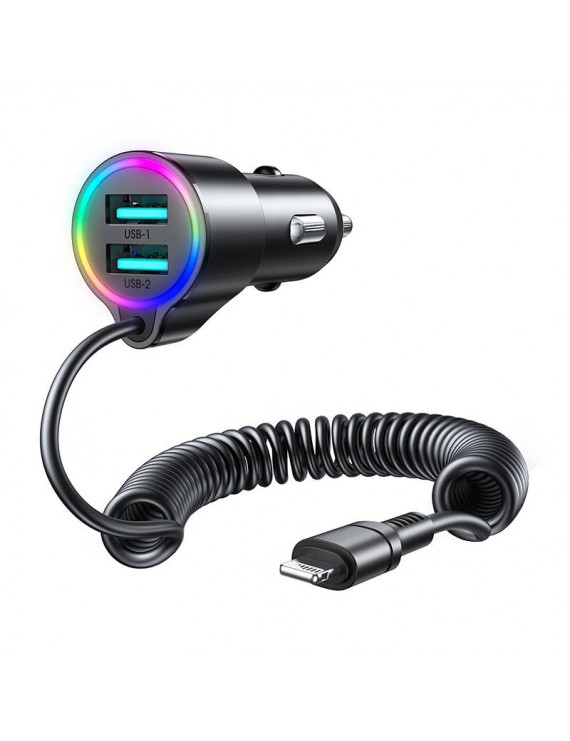 Car charger Joyroom JR-CL25, 2x USB + Lightning cable (black)