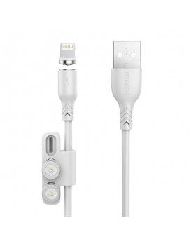 Foneng X62 Magnetic 3in1 USB to USB-C / Lightning / Micro USB Cable, 2.4A, 1m (White)