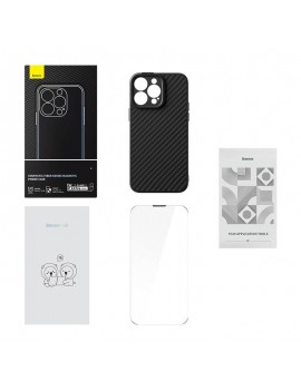 Baseus Μαγνητική Θήκη Synthetic Fiber Series και Προστατευτικό Οθόνης Tempered Glass για iPhone 14 Pro (Μαύρο)