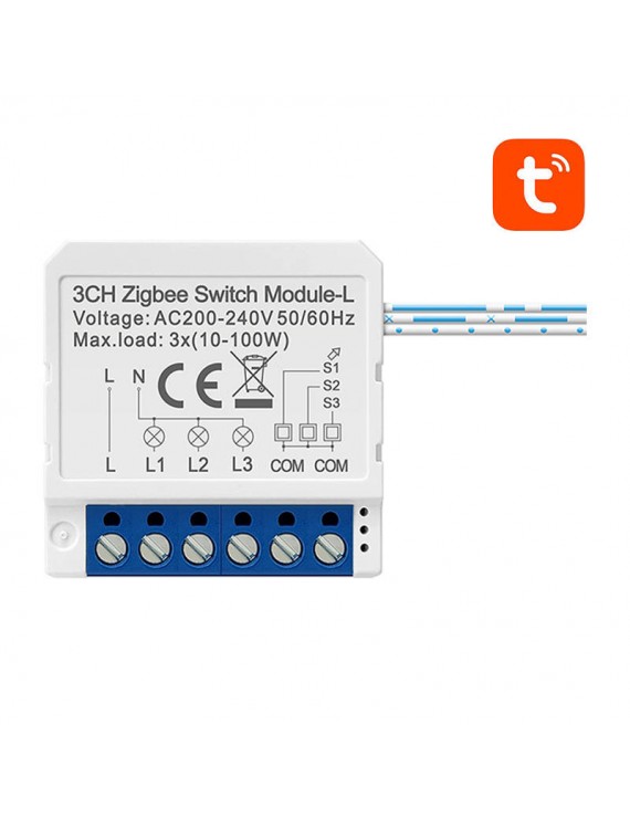Avatto Έξυπνος Ενδιάμεσος Διακόπτης ZigBee LZWSM16-W3 χωρίς ουδέτερο TUYA (Λευκό)