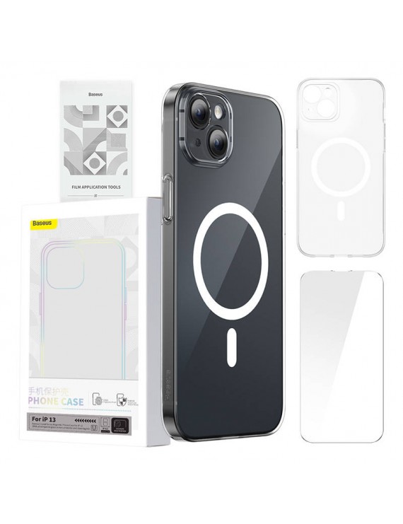 Baseus Μαγνητική Θήκη Magnetic Crystal Clear για iPhone 13 + Προστατευτικό Οθόνης Tempered Glass (Διαφανές)