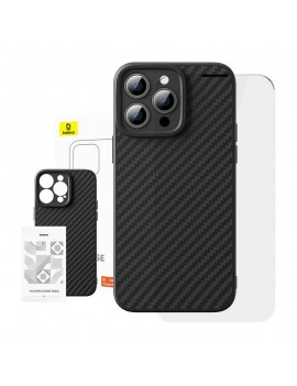 Baseus Μαγνητική Θήκη Synthetic Fiber για iPhone 15 Pro και Προστατευτικό Οθόνης Tempered Glass (Μαύρο)