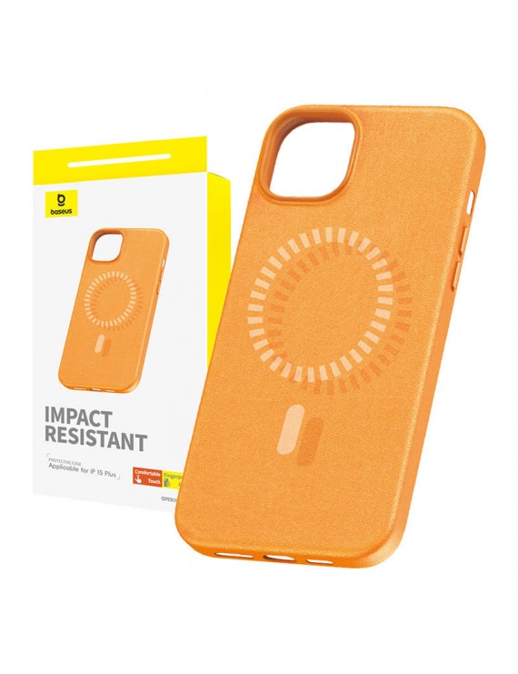 Baseus Μαγνητική Θήκη Τηλεφώνου Fauxther Series για iPhone 15 Plus (Πορτοκαλί)