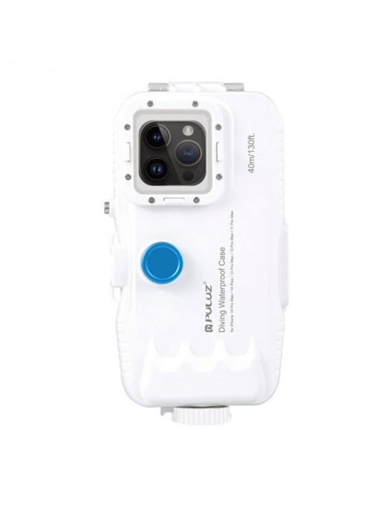 Plastic waterproof phone case Puluz for iPhone 15 Plus/15 Pro Max/14 Plus/14 Pro Max/13 Pro Max/12 Pro Max/11 Pro Max (white)