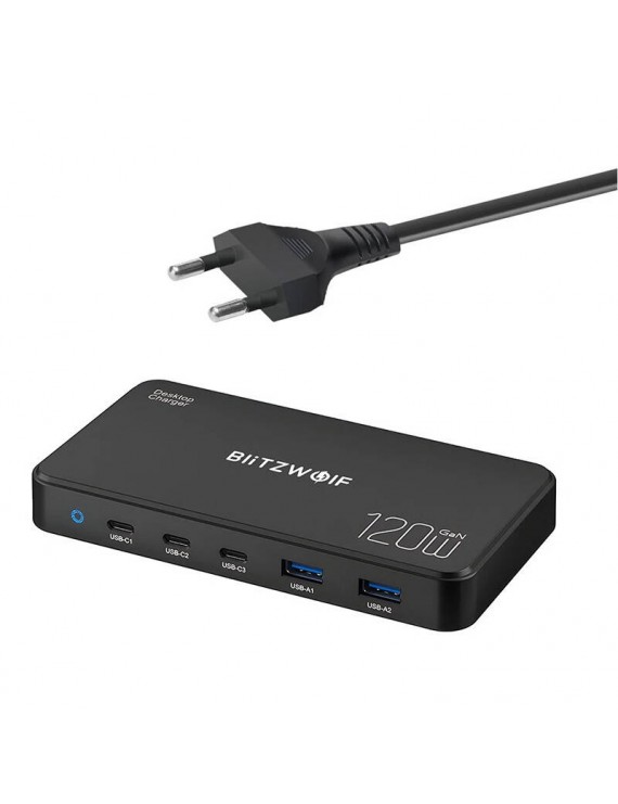 Blitzwolf Φορτιστής BW-i100 GaN 5σε1 120W (Μαύρο)