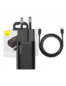 Baseus Γρήγορος Φορτιστής Super Si 1C 20W με Καλώδιο USB-C σε Lightning 1m (Μαύρο)