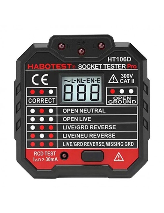 Habotest Tester Πριζών με Ψηφιακή Οθόνη HT106D (Μαύρο)