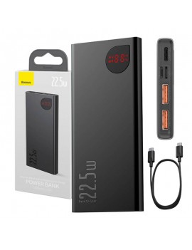 Baseus Powerbank Adaman Metal 10000mAh, 2xUSB, USB-C, Lightning, Micro USB 22.5W (Μαύρο)