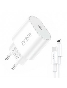 Foneng Φορτιστής EU39, 1x USB, PD 3.0 20W με Καλώδιο USB-C σε Lightning (Λευκό)
