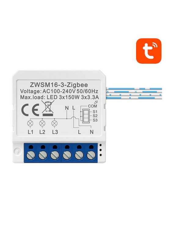 Avatto Έξυπνος Ενδιάμεσος Διακόπτης ZigBee Avatto ZWSM16-W3 TUYA (Λευκό)