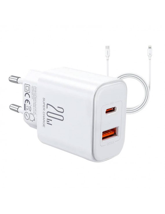 Charger Joyroom JR-TCF05 Flash, 20W + C to L Cable 1m (White)