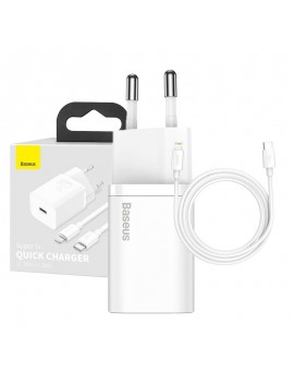 Baseus Γρήγορος Φορτιστής Super Si 1C 20W με Καλώδιο USB-C σε Lightning 1m (Λευκό)
