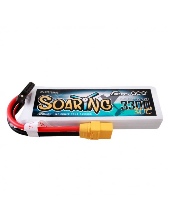 Gens ace G-Tech Soaring 3300mAh 11.1V 30C 3S1P Lipo Battery Pack with XT90 plug