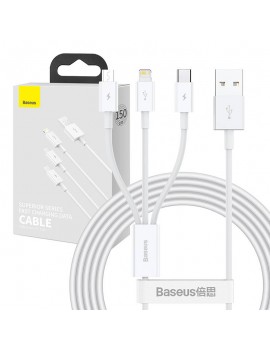 Baseus Καλώδιο USB 3σε1 Superior Series, USB σε MicroUSB / USB-C / Lightning, 3.5A, 1.2m (Λευκό)