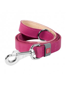 Natural leather dog leash WAUDOG W. 25mm, lgth. 122cm pink