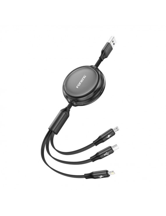 3-in-1 Retractable Cable X113 1.1M Black