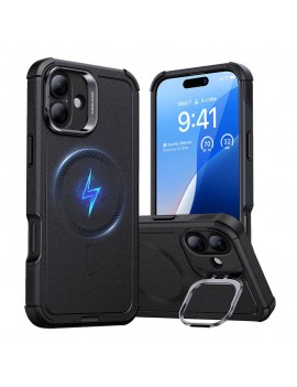 ESR Cyber Tough Case with Stash Stand (HaloLock), Compatible with iPhone 16 Plus (Black)