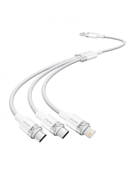 USB 2.0 A Male to 3in1 3A Cable Vention CTPWG 1.5M (White)