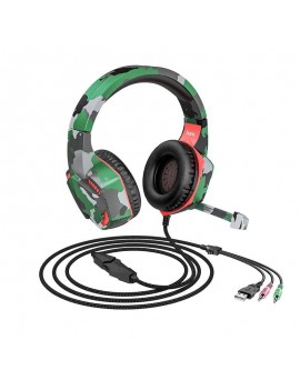 Stereo Gaming Headphone Hoco ESD08 3.5mm with Microphone, Volume Control, LED Light and Triple Plug Camouflage