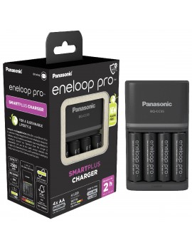 Battery Charger Panasonic Eneloop Pro BQ-CC55E Smart & Quick for AA/AAA + 4 Batteries size AA BK-3HCDE/2BE 2500 mAh Ni-MH 1.2 V Eco Pack