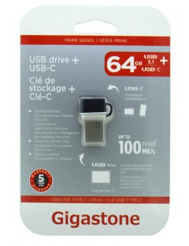 Gigastone Prime Series USB 3.0 Flash Drive and USB-C 64GB OTG for Smartphones & Tablet UC-5400B Refurbished 5 Years Guarantee
